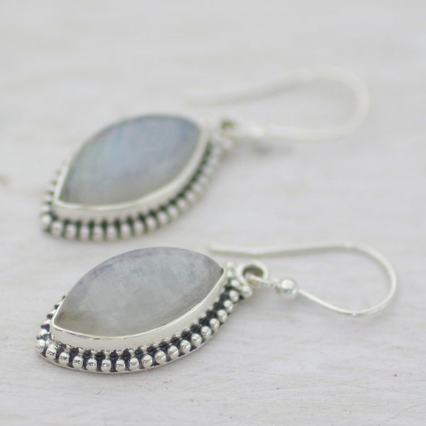 Alternate image for Indian Rainbow Moonstone and Sterling Silver Dangle Earrings Rainbow Windows