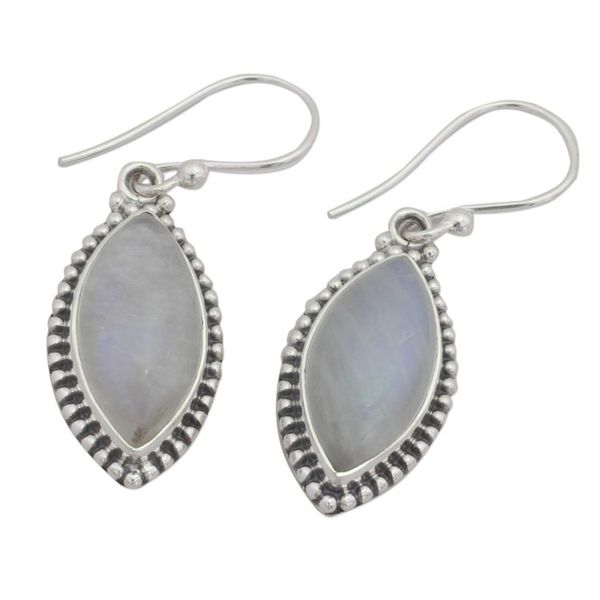 Alternate image for Indian Rainbow Moonstone and Sterling Silver Dangle Earrings Rainbow Windows