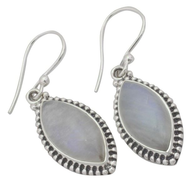 Alternate image for Indian Rainbow Moonstone and Sterling Silver Dangle Earrings Rainbow Windows