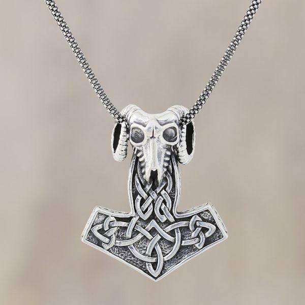 Alternate image for Mens Sterling Silver Thors Hammer Pendant Necklace Thor Ram