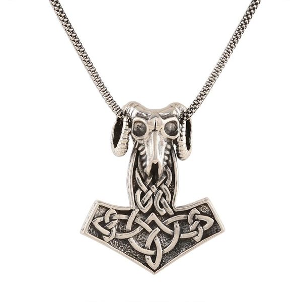 Alternate image for Mens Sterling Silver Thors Hammer Pendant Necklace Thor Ram