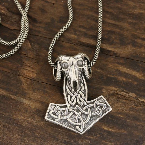 Alternate image for Mens Sterling Silver Thors Hammer Pendant Necklace Thor Ram