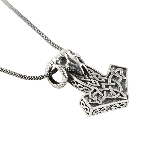 Alternate image for Mens Sterling Silver Thors Hammer Pendant Necklace Thor Ram