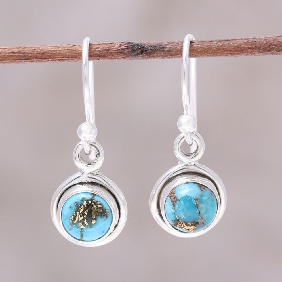 Sterling Silver and Blue Composite Turquoise Earrings 'Adorable Moon in Blue'