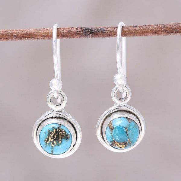 Alternate image for Sterling Silver and Blue Composite Turquoise Earrings Adorable Moon in Blue