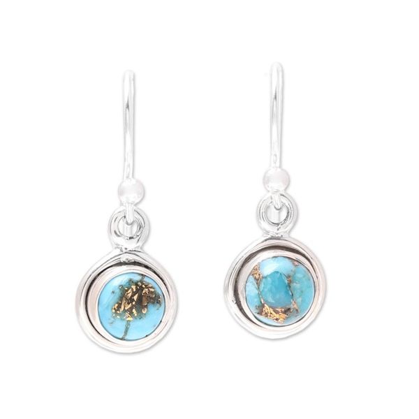 Alternate image for Sterling Silver and Blue Composite Turquoise Earrings Adorable Moon in Blue