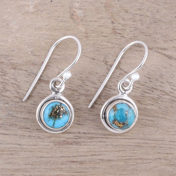 Alternate image for Sterling Silver and Blue Composite Turquoise Earrings Adorable Moon in Blue