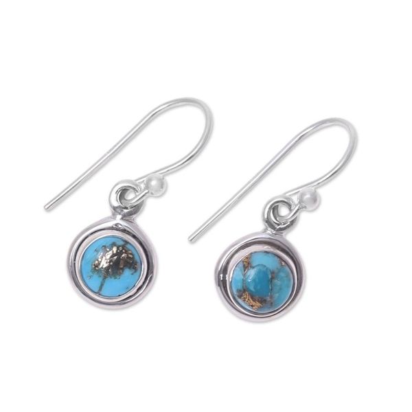 Alternate image for Sterling Silver and Blue Composite Turquoise Earrings Adorable Moon in Blue