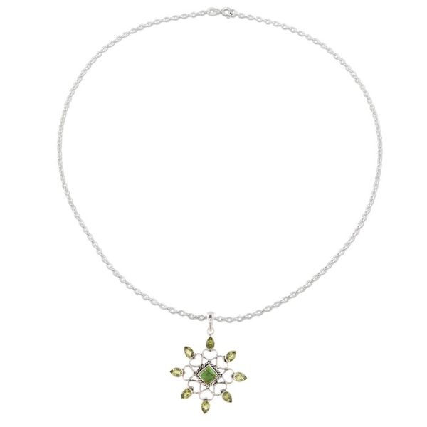 Alternate image for Peridot and Composite Turquoise Pendant Necklace from India Verdant Glitter