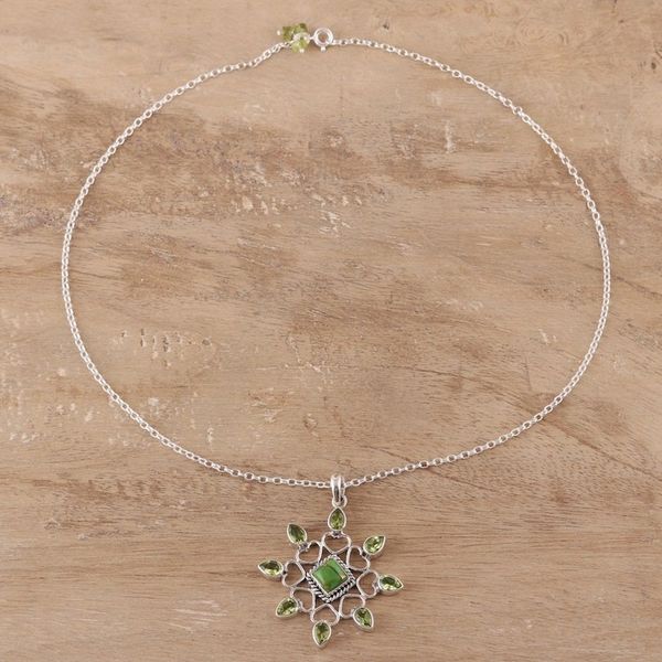 Alternate image for Peridot and Composite Turquoise Pendant Necklace from India Verdant Glitter