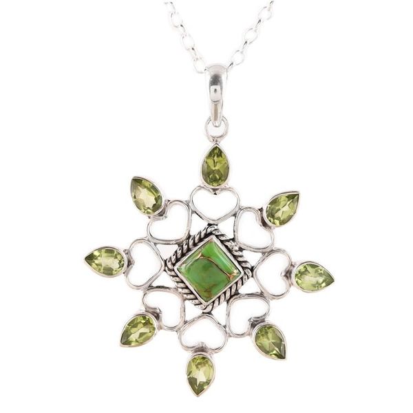 Alternate image for Peridot and Composite Turquoise Pendant Necklace from India Verdant Glitter