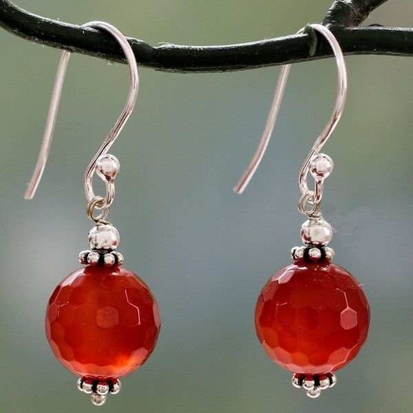 Alternate image for Faceted Carnelian Dangle Earrings with Sterling Silver Glorious Sunset