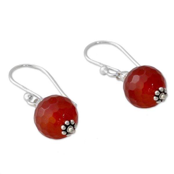 Alternate image for Faceted Carnelian Dangle Earrings with Sterling Silver Glorious Sunset