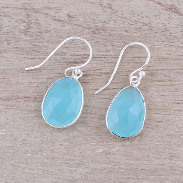 Alternate image for 12-Carat Blue Chalcedony Dangle Earrings from India Radiant Sea