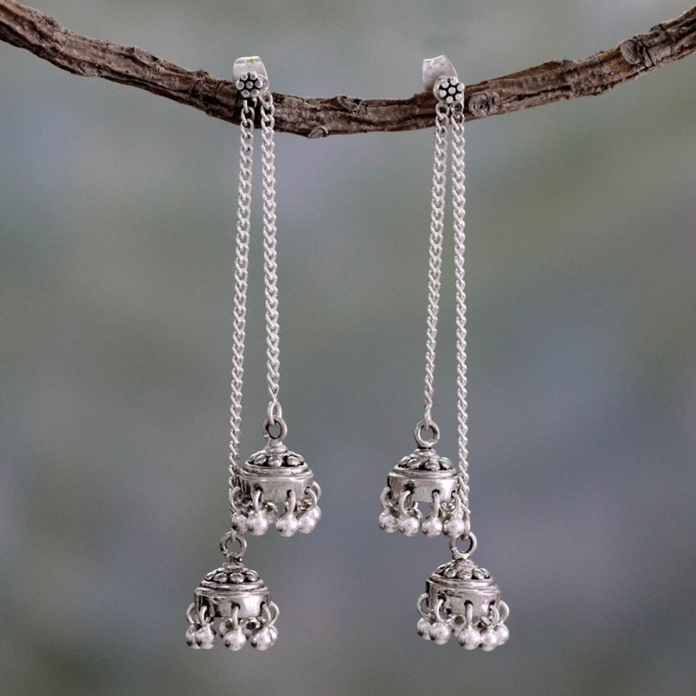 Indian Sterling Silver Detachable Jhumki Earrings 'Wedding Bells'