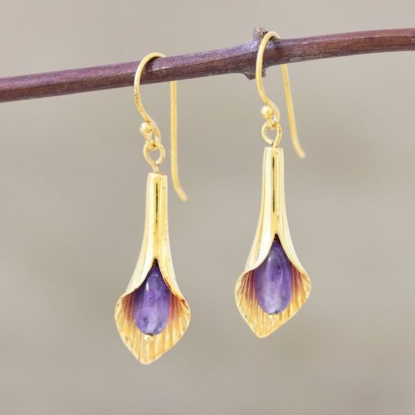 Alternate image for Gold vermeil amethyst flower earrings Secret Lilies