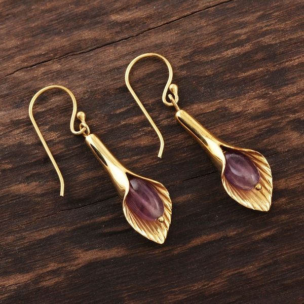 Alternate image for Gold vermeil amethyst flower earrings Secret Lilies
