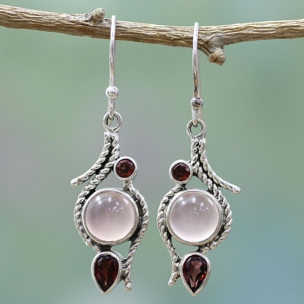 Hand Made Garnet Chalcedony Dangle Earrings from India 'Shades of Red'