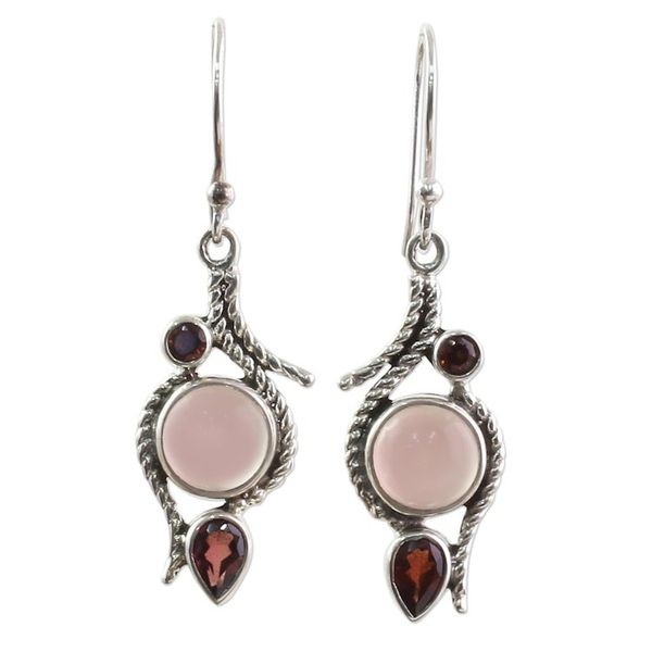 Alternate image for Hand Made Garnet Chalcedony Dangle Earrings from India Shades of Red