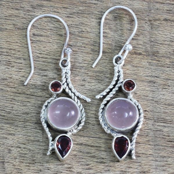 Alternate image for Hand Made Garnet Chalcedony Dangle Earrings from India Shades of Red
