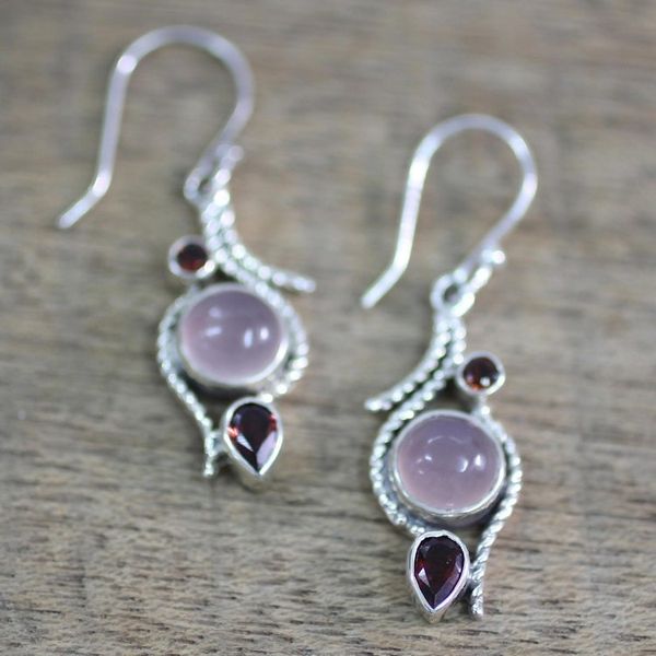 Alternate image for Hand Made Garnet Chalcedony Dangle Earrings from India Shades of Red