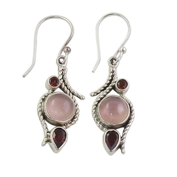 Alternate image for Hand Made Garnet Chalcedony Dangle Earrings from India Shades of Red