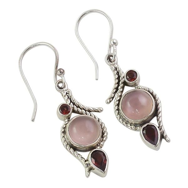 Alternate image for Hand Made Garnet Chalcedony Dangle Earrings from India Shades of Red