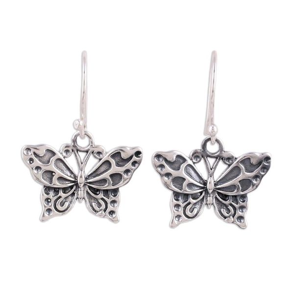 Alternate image for Detailed Sterling Silver Butterfly Motif Dangle Earrings Dancing Butterfly