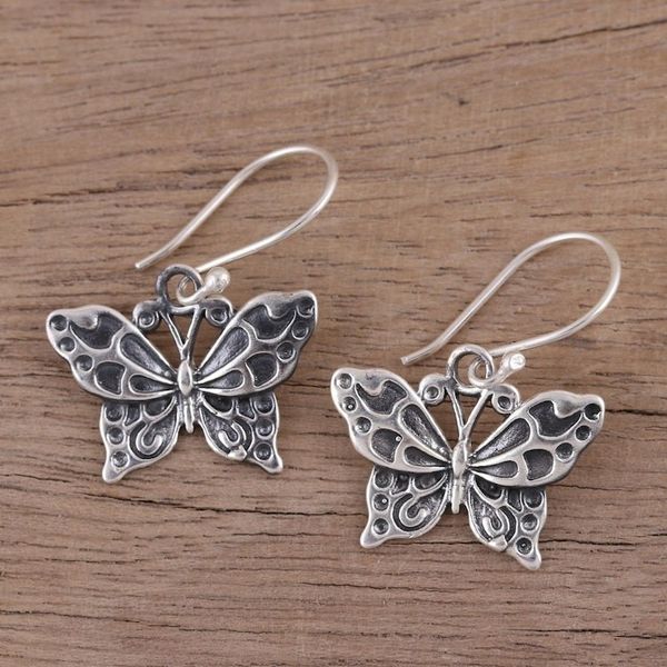 Alternate image for Detailed Sterling Silver Butterfly Motif Dangle Earrings Dancing Butterfly