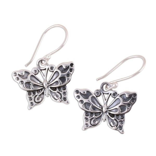 Alternate image for Detailed Sterling Silver Butterfly Motif Dangle Earrings Dancing Butterfly
