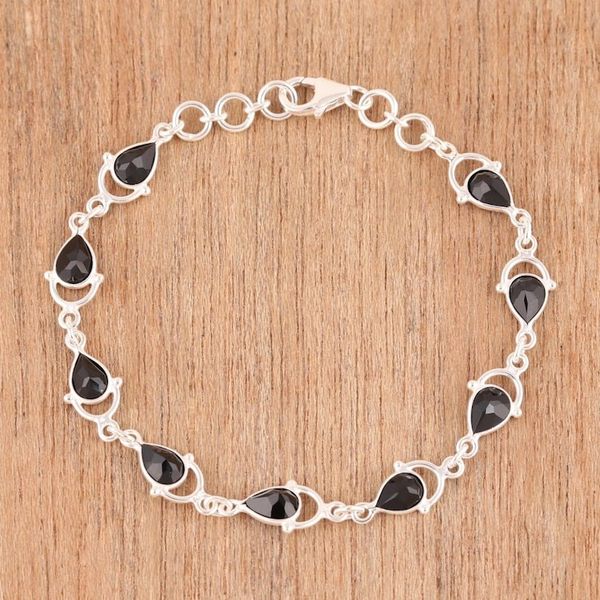 Alternate image for Sterling Silver and Black Onyx Raindrop Link Bracelet Wondrous Rain