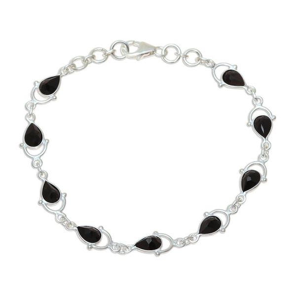Alternate image for Sterling Silver and Black Onyx Raindrop Link Bracelet Wondrous Rain