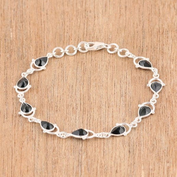 Alternate image for Sterling Silver and Black Onyx Raindrop Link Bracelet Wondrous Rain