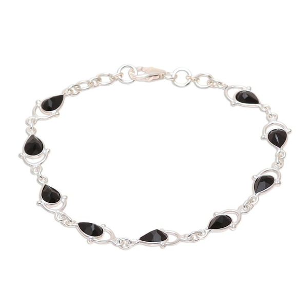 Alternate image for Sterling Silver and Black Onyx Raindrop Link Bracelet Wondrous Rain