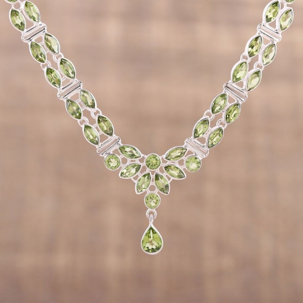Peridot Pendant Necklace with 17 Carats of Gemstones 'Evening in Delhi'