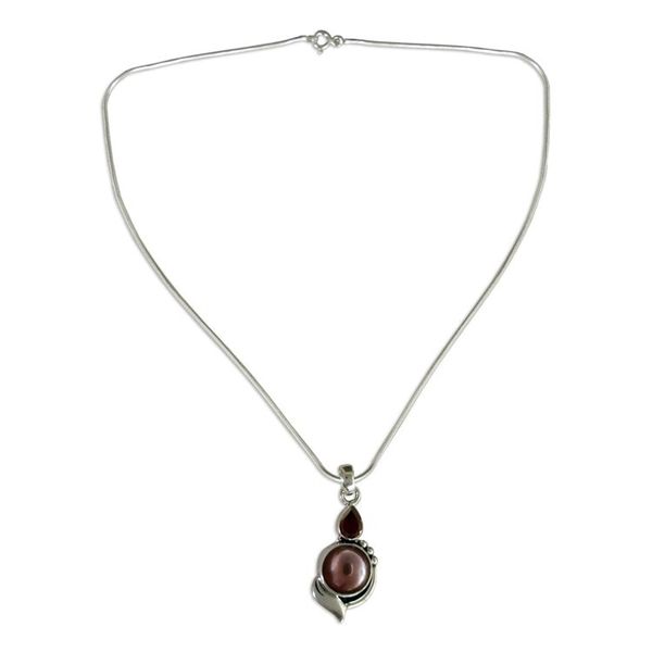 Alternate image for Handcrafted Sterling Silver Garnet and Pearl Necklace Modern Romance