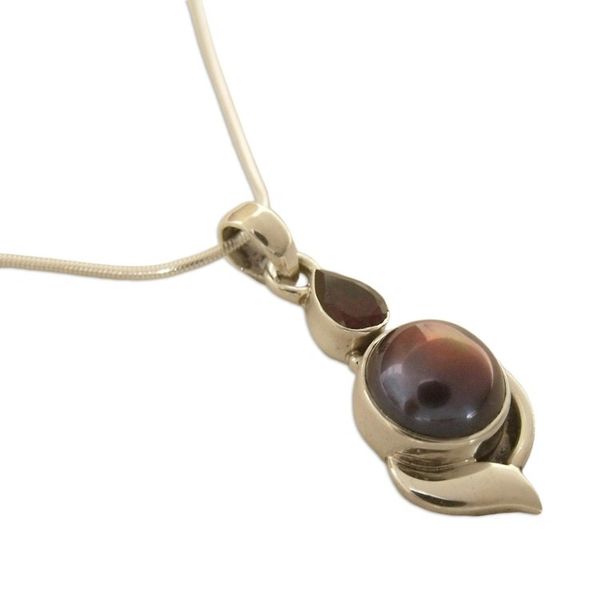 Alternate image for Handcrafted Sterling Silver Garnet and Pearl Necklace Modern Romance