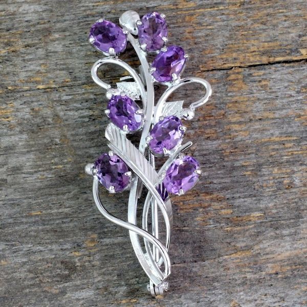 Alternate image for Artisan Jewelry Amethyst and Sterling Silver Brooch Pin Mystic Bouquet