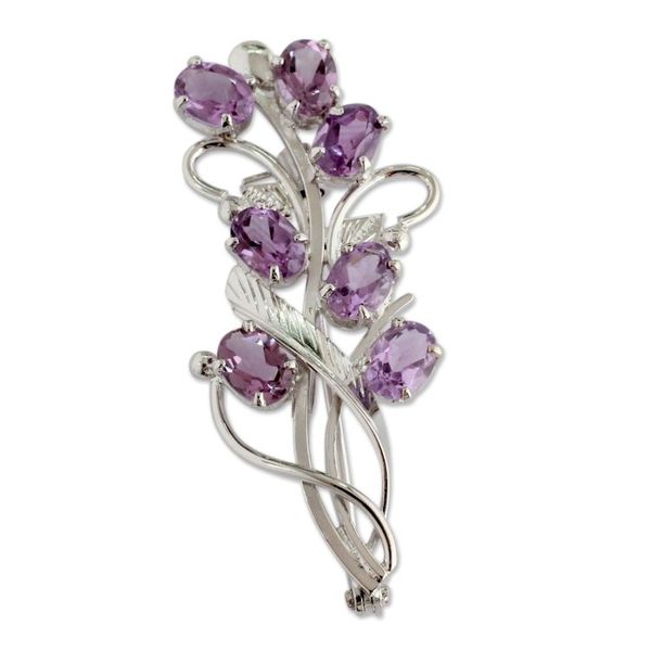 Alternate image for Artisan Jewelry Amethyst and Sterling Silver Brooch Pin Mystic Bouquet