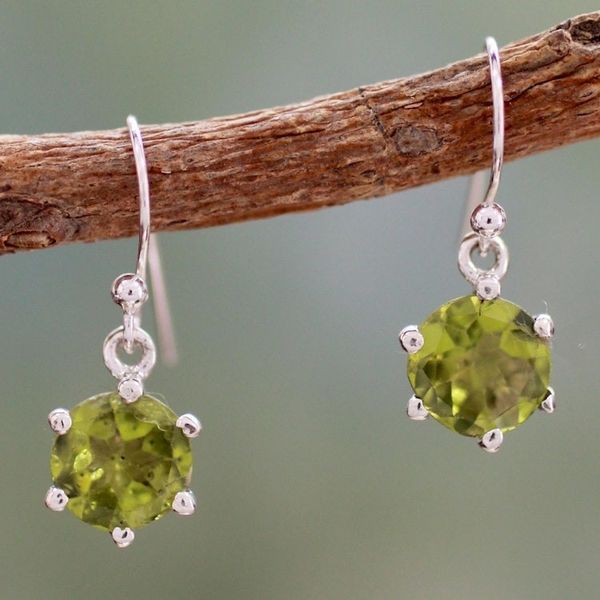 Alternate image for Handcrafted Sterling Silver and Peridot Earrings Lime Solitaire