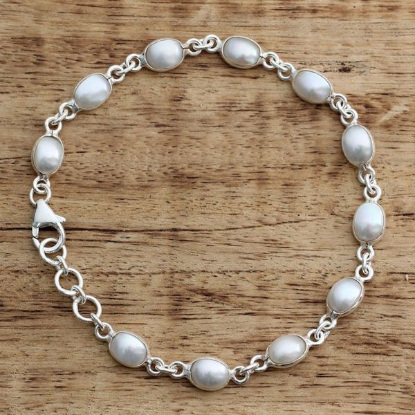 Alternate image for Cultured Pearl Handcrafted Tennis Bracelet Sterling Silver Romantic Aura
