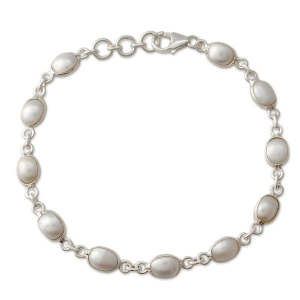 Alternate image for Cultured Pearl Handcrafted Tennis Bracelet Sterling Silver Romantic Aura