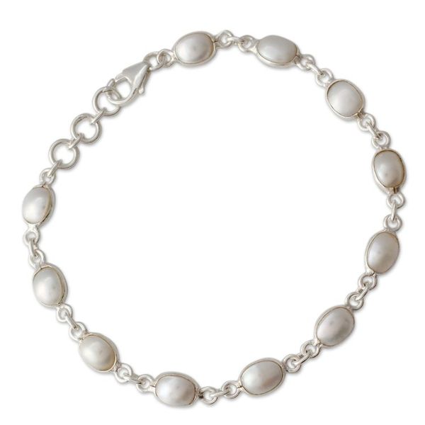 Alternate image for Cultured Pearl Handcrafted Tennis Bracelet Sterling Silver Romantic Aura