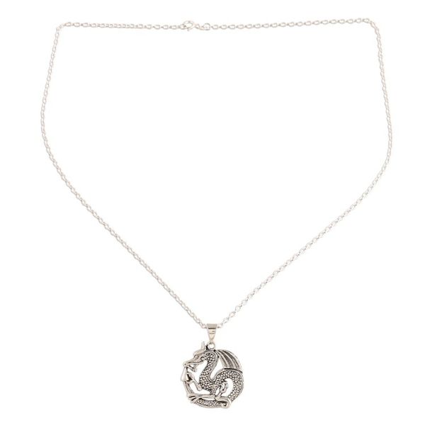 Alternate image for Artisan Crafted Sterling Silver Pendant Necklace from India Dragons Delight