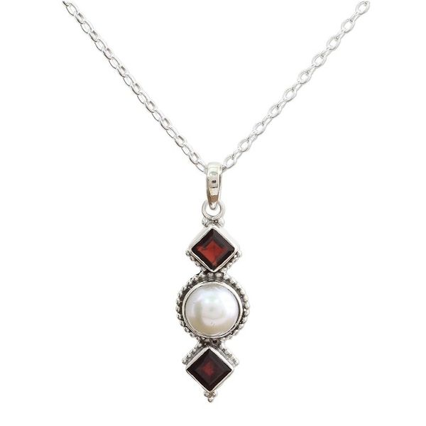 Alternate image for Garnet and Cultured Pearl Pendant Necklace from India Red Guardians