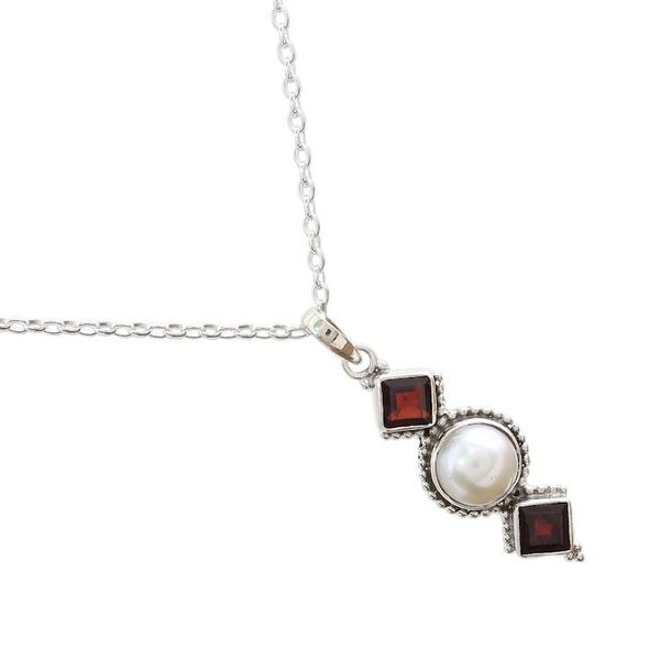 Alternate image for Garnet and Cultured Pearl Pendant Necklace from India Red Guardians