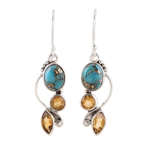 Alternate image for Faceted Citrine and Composite Turquoise Dangle Earrings Classic Glamour