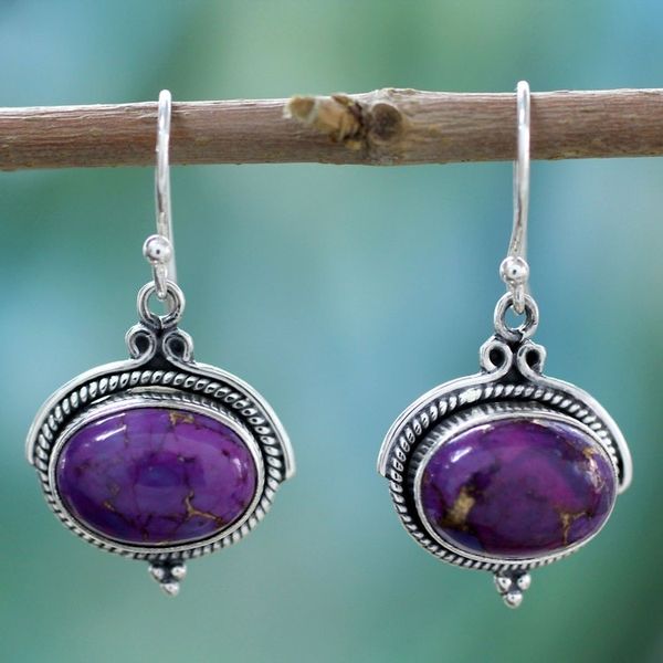 Alternate image for Composite Turquoise and Sterling Silver Earrings Royal Purple