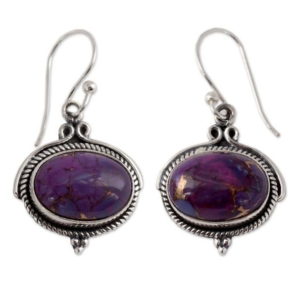 Alternate image for Composite Turquoise and Sterling Silver Earrings Royal Purple