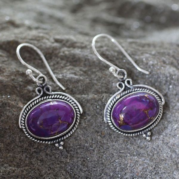 Alternate image for Composite Turquoise and Sterling Silver Earrings Royal Purple